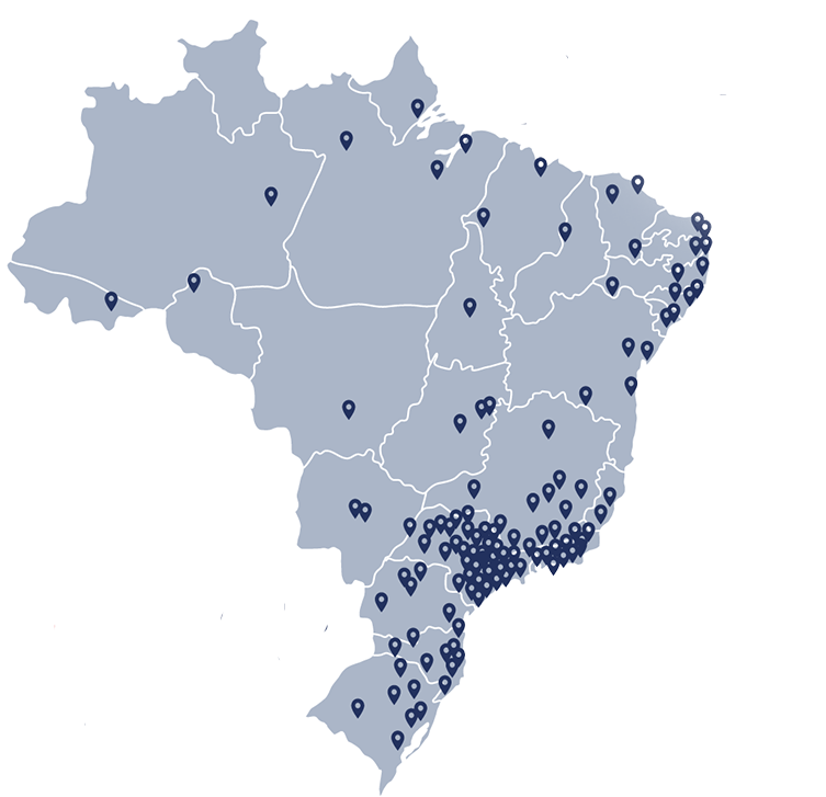 Mapa do Brasil mostrando cobertura nacional completa da GEDAX Transportes em todas as regiões